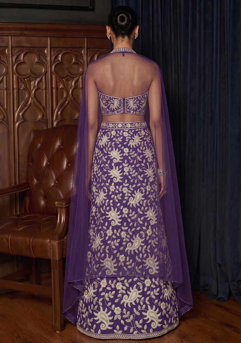 Violet Embroidered Lehenga Set - Indya