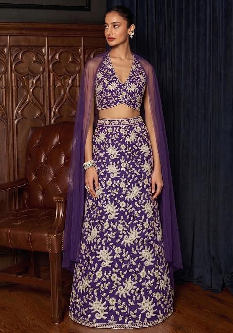 Violet Embroidered Lehenga Set