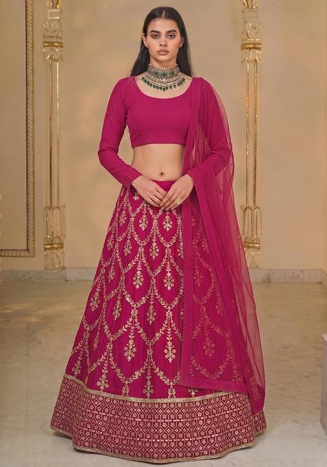 Magenta Pink Embroidered Lehenga Set