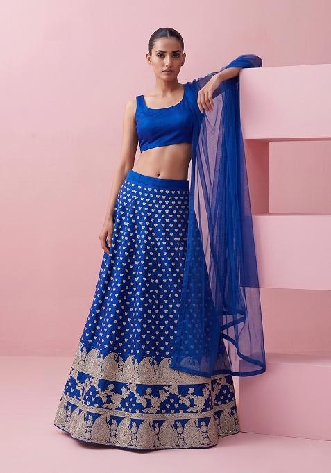 Royal Blue Embroidered Lehenga Set