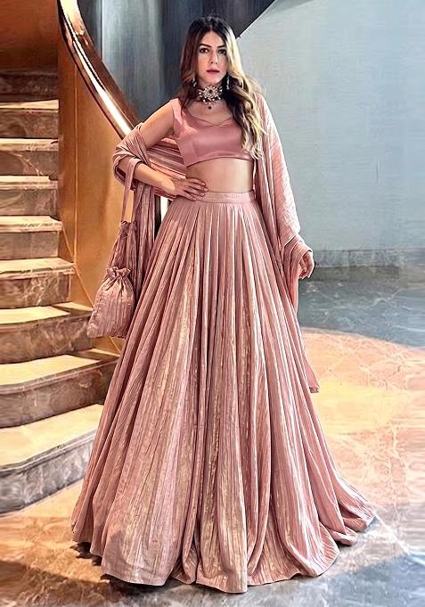 Pastel Pink Solid Georgette Lehenga Set