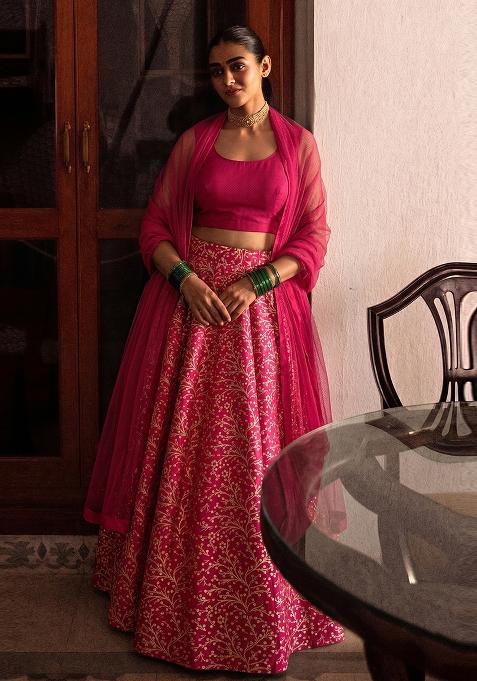 Rani Pink Zari Silk Lehenga Set