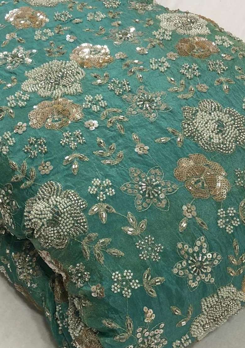 Bottle  Green Embroidered Georgette Lehenga Set - Indya