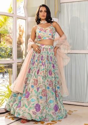 Peach Printed Lehenga Set