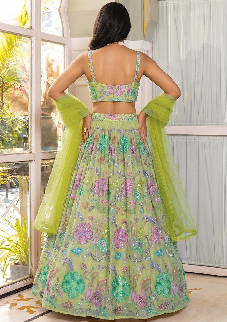 Green Printed Lehenga Set - Indya