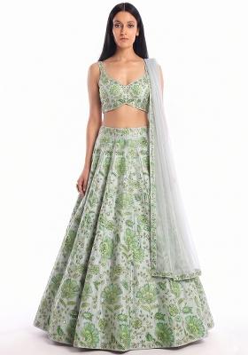 Mint Green Sequin Georgette Lehenga Set