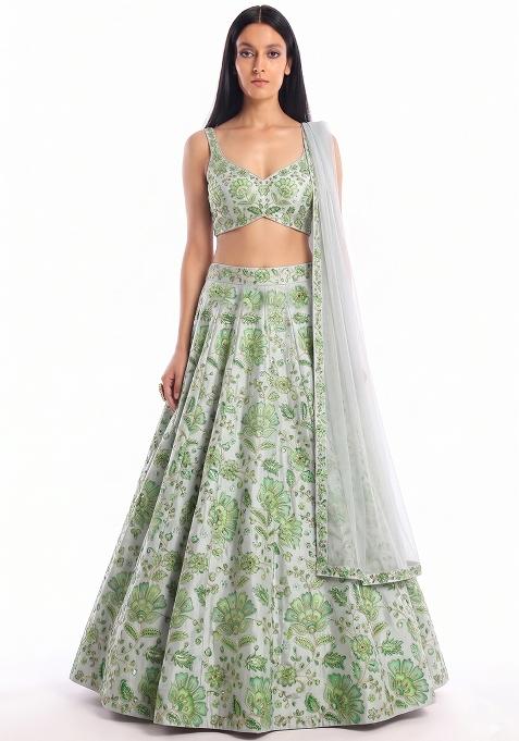 Mint Green Sequin Georgette Lehenga Set