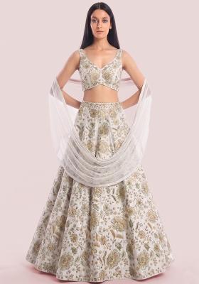 Off-White Embroidered Chanderi Lehenga Set