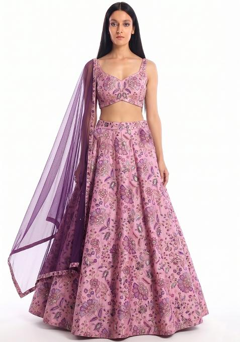 Blush Pink Zari Silk Lehenga Set