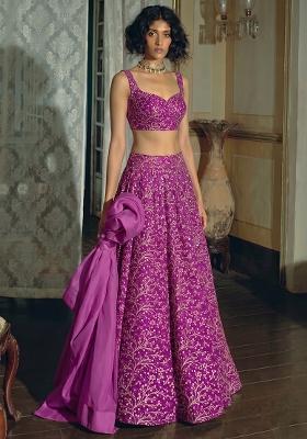 Rani Pink Zari Silk Blend Lehenga Set