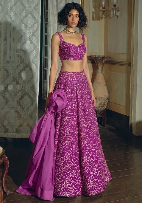 Rani Pink Zari Silk Lehenga Set