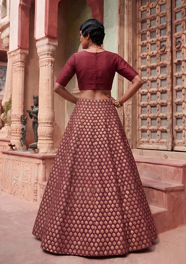 Burgundy Silk Blend Lehenga Set - Indya