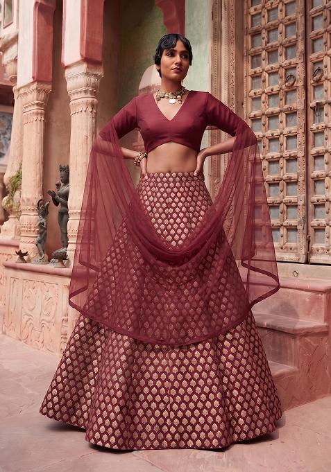 Burgundy Silk Lehenga Set