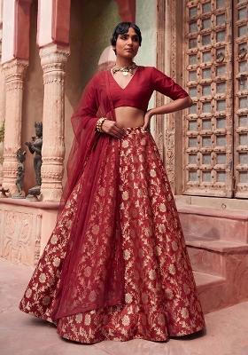 Red Silk Blend Lehenga Set