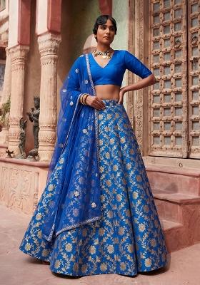 Royal Blue Silk Blend Lehenga Set