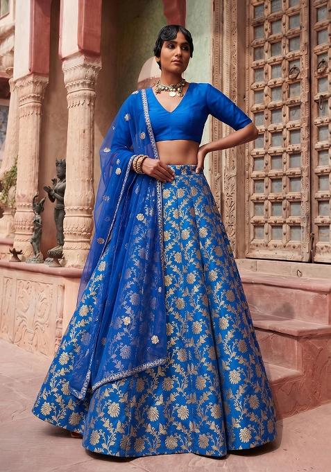 Royal Blue Silk Lehenga Set