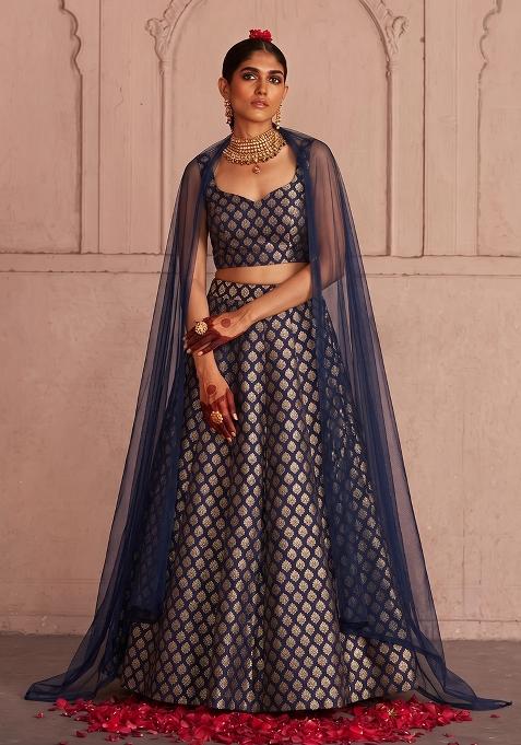 Dusty Blue Silk Lehenga Set