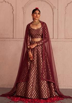 Maroon Silk Blend Lehenga Set
