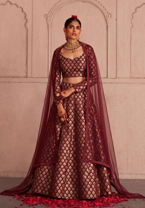 Maroon Silk Lehenga Set