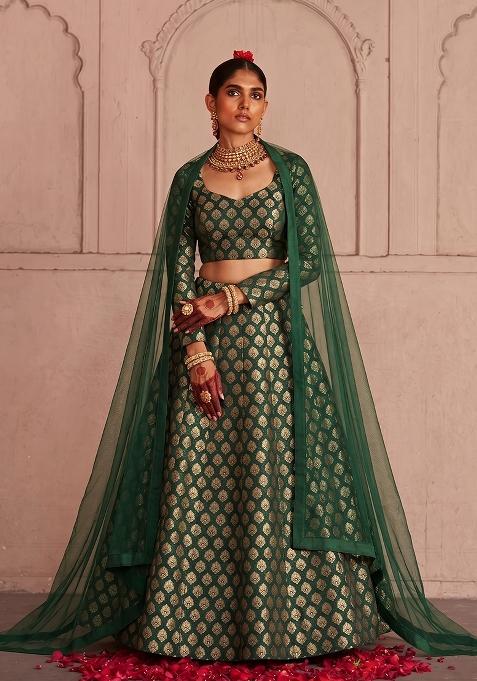 Emerald Green Silk Lehenga Set