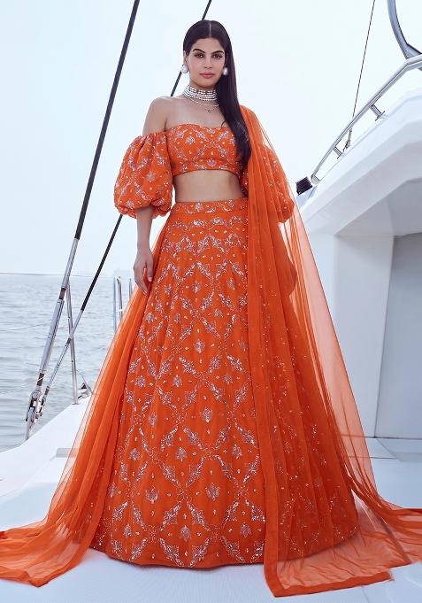 Safferon Embroidered Organza Lehenga Set