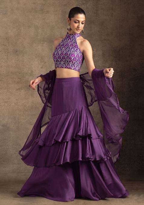 Royal Violet Zari Brocade Lehenga Set