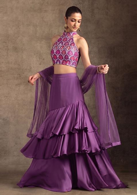 Magenta Zari Brocade Lehenga Set