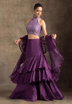Voilet Zari Brocade Lehenga Set