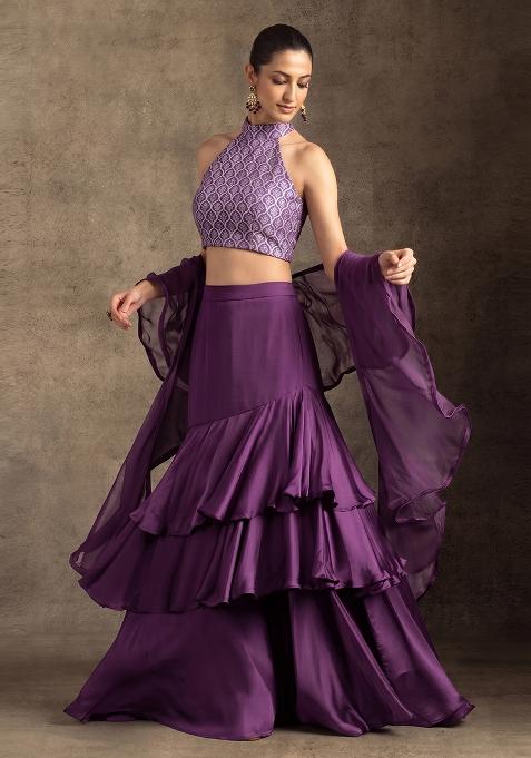 Voilet Zari Brocade Lehenga Set