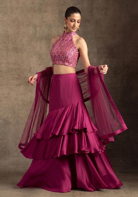 Rani Pink Zari Brocade Lehenga Set
