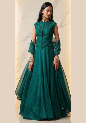 Emerald Green Embroidered Handwork Lehenga Set