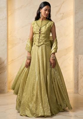 Pastel Green Embroidered Handwork Lehenga Set