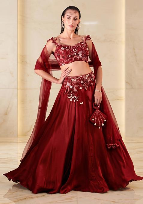 Maroon Embroidered Handwork Lehenga Set