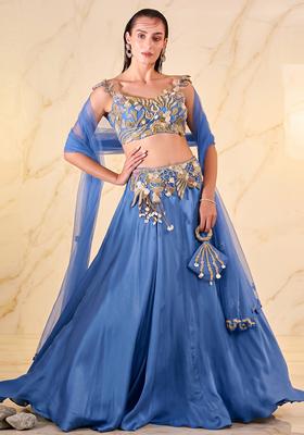 Blue Embroidered Handwork Lehenga Set