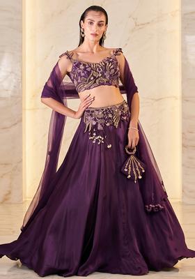 Deep Purple Embroidered Handwork Lehenga Set