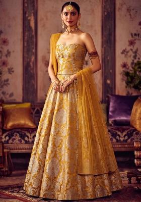 Mustard Yellow Brocade Lehenga Set