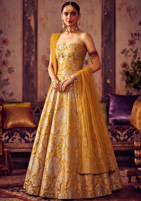 Mustard Yellow Brocade Lehenga Set