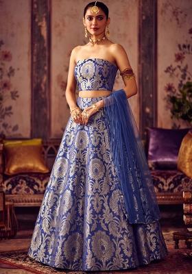 Periwinkle Blue Brocade Lehenga Set