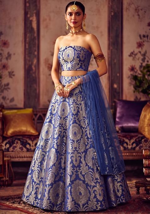 Periwinkle Blue Brocade Lehenga Set