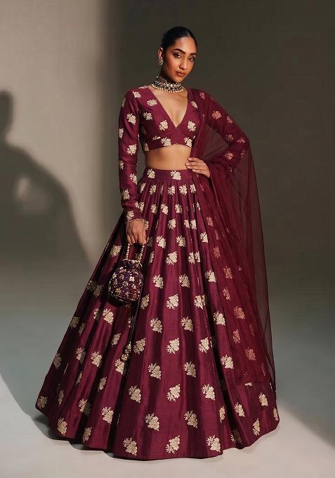 Deep Wine Brocade Lehenga Set