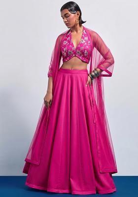 Fuchsia Pink Brocade Lehenga Set