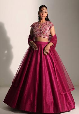 Magenta Printed Crepe Lehenga Set