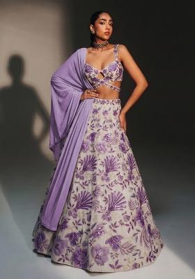Lavender Printed Organza Lehenga Set