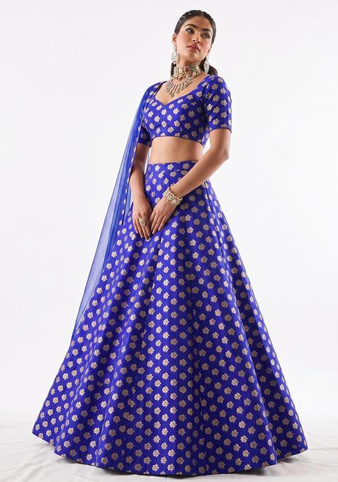Royal Blue Zari Satin Lehenga Set