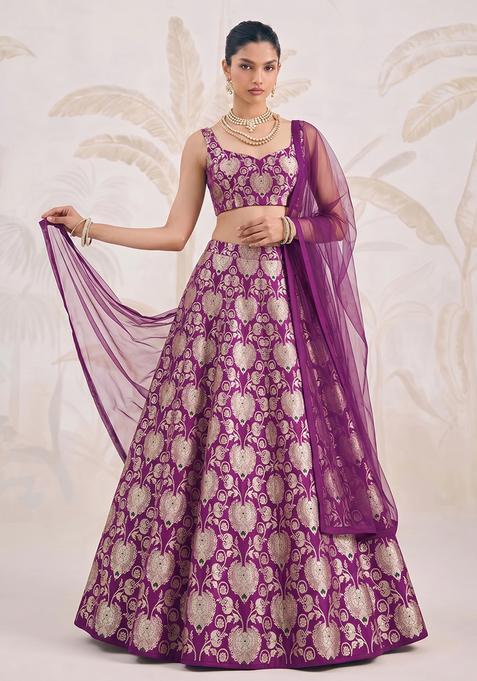 Magenta Zari Silk Lehenga Set