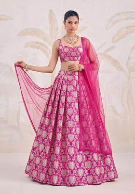 Rani Pink Zari Silk Blend Lehenga Set