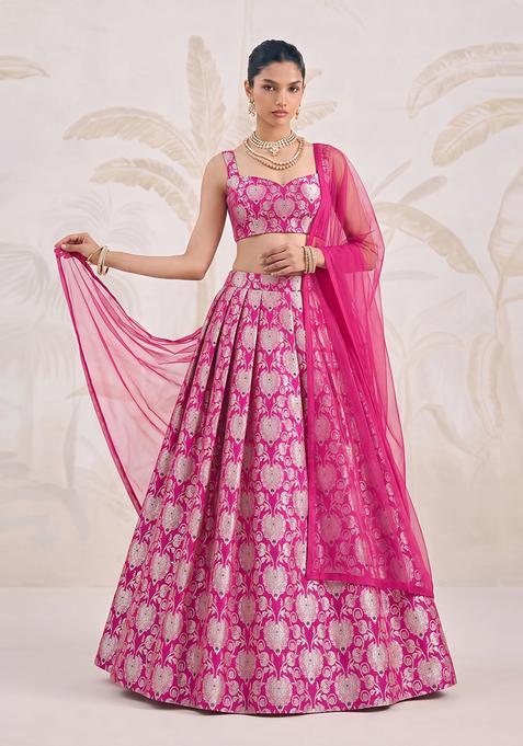 Rani Pink Zari Silk Lehenga Set