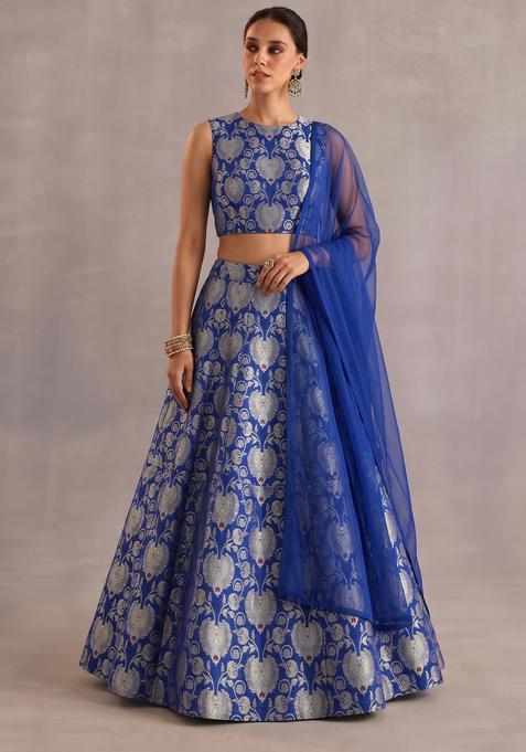 Royal Blue Zari Silk Lehenga Set