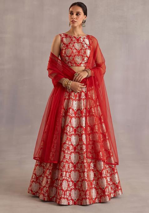 Red Zari Silk Lehenga Set
