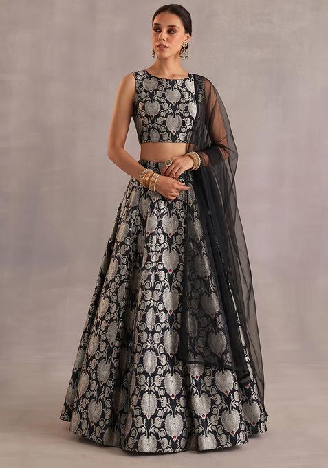 Black Zari Silk Lehenga Set